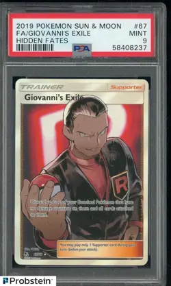 2019 Pokemon Sun & Moon Hidden Fates #67 FA/ Giovanni's Exile PSA 9 MINT - Image 1