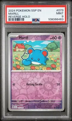 2024 Pokemon SSP EN Marill REVERSE HOLO #073 PSA 9 MINT - Image 1