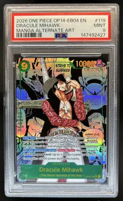 2026 One Piece Dracule Mihawk Secret Rare Manga Art #OP14-119 PSA 9 - Image 1