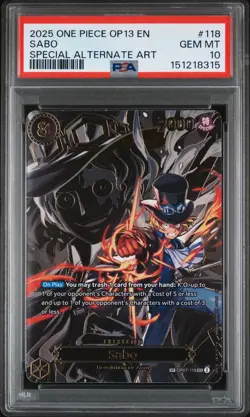 2025 ONE PIECE OP13-CARRYING ON HIS WILL SPECIAL ALTERNATE ART #118 SABO PSA 10 - Image 1