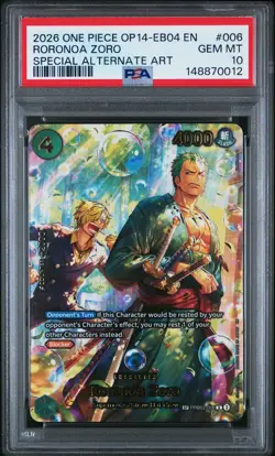 2026 ONE PIECE OP14-EB04-THE AZURE SEA'S ALT ART SEVEN #006 RORONOA ZORO PSA 10 - Image 1