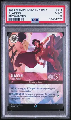 2023 DISNEY LORCANA EN 1-THE FIRST CHAPTER #211 ALADDIN - HEROIC OUTLAW PSA 9 - Image 1