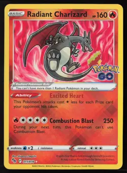 Radiant Charizard - 011/078 - Radiant Rare - Pokemon GO - Pokemon Card - VLP - Image 1