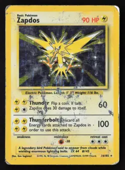 Zapdos - 16/102 - Holo Rare - Base Set - Pokemon Card - HP/DMG - Image 1