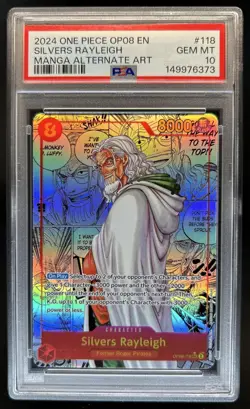 2024 One Piece Silvers Rayleigh Secret Rare Manga Alt Art #OP08-118 PSA 10 - Image 1