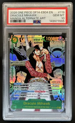 2026 One Piece Dracule Mihawk Secret Rare Manga Art #OP14-119 PSA 10 GEM MINT - Image 1
