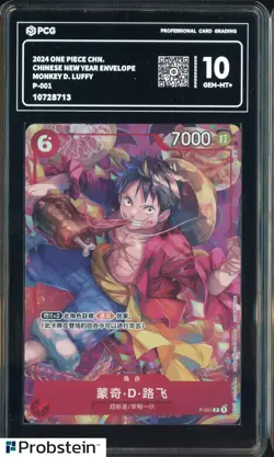 2024 One Piece Chinese New Year Envelope P-001 Monkey D Luffy PCG 10 GEM MINT+ - Image 1