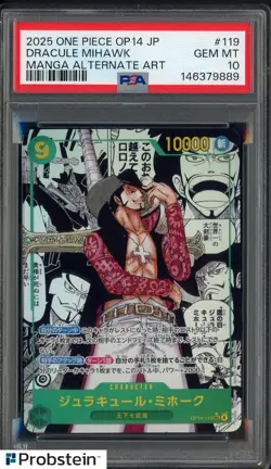 2025 One Piece OP14 Japanese #119 Dracule Mihawak Manga Alternate Art PSA 10 - Image 1