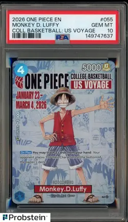 2026 One Piece EN College Basketball US Voyage #055 Monkey D Luffy PSA 10 - Image 1