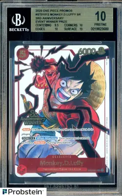 2025 One Piece Promos ST01012 Monkey D Luffy 3rd Anniversary Winner Prize BGS 10 - Image 1