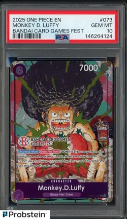 2025 One Piece EN Bandai Card Games Fest #073 Monkey D. Luffy PSA 10 GEM MINT - Image 1