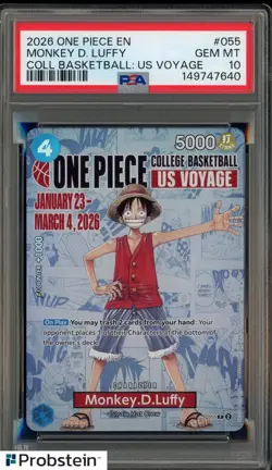 2026 One Piece EN College Basketball US Voyage #055 Monkey D Luffy PSA 10 - Image 1