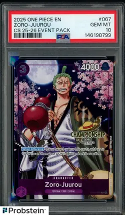 2025 One Piece EN Championship 25-26 Event Pack #067 Zoro-Juurou PSA 10 GEM MINT - Image 1