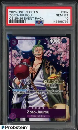 2025 One Piece EN Championship 25-26 Event Pack #067 Zoro-Juurou PSA 10 GEM MINT - Image 1
