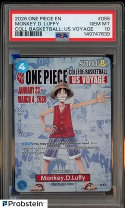 2026 One Piece EN College Basketball US Voyage #055 Monkey D Luffy PSA 10 - Image 1