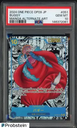 2024 One Piece OP09 Japanese Manga Alternate Art #051 Buggy PSA 10 GEM MINT - Image 1
