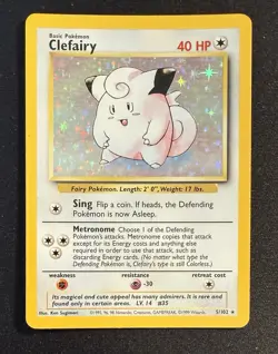 Clefairy 5/102 Pokemon TCG Base Set Holo LP/NM Vintage 1999 Card - Image 3