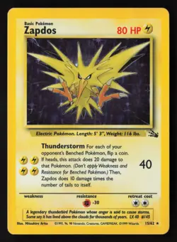 Zapdos - 15/62 - Holo Rare - Fossil - Pokemon Card - LP - Image 1