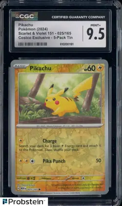 2024 Pokemon SV 151 Costco Exclusive 5-Pack Tin #025 Pikachu CGC 9.5 MINT+ - Image 1