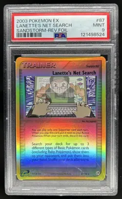 2003 Pokemon EX Sandstorm Lanette's Net Search Reverse Holo #87/100 PSA 9 - Image 1