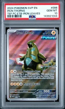 2024 POKEMON TEMPORAL FORCES POKEMON CENTER ETB PROMO #098 IRON THORNS PSA 10 - Image 1