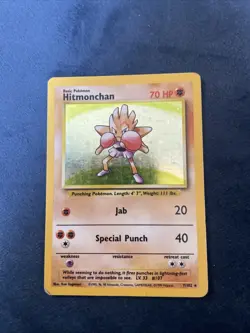 Pokemon TCG Hitmonchan Base Set Holo Shadowless Rare Card 7/102 - Image 1