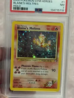 Pokemon TCG Gym Heroes Blaine's Moltres Holo Rare 001/132 PSA 7 2000 HP 90💎🌀💎 - Image 1