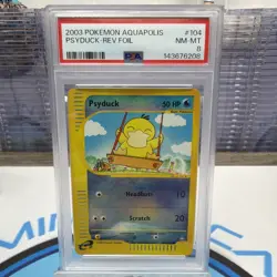 2003 Pokemon Aquapolis Psyduck Reverse Holo 104/147 PSA 8 Near Mint - Image 1
