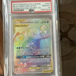2019 POKEMON SUN & MOON COSMIC ECLIPSE SECRET /BLASTOISE & PIPLUP GX PSA 10 - Image 1
