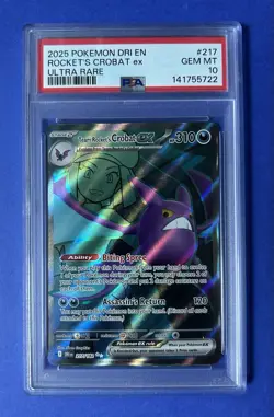 2025 Pokemon Dri En Rocket’s Crobat ex Ultra Rare #217 PSA 10 GEM MT - Image 1