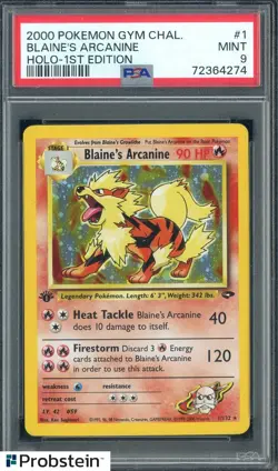 2000 Pokemon Gym Challenge 1st Edition #1 Blaine's Arcanine Holo PSA 9 MINT - Image 1