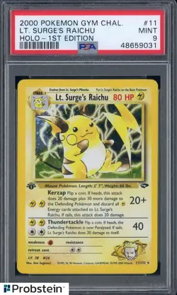 2000 Pokemon Gym Challenge 1st Edition #11 Lt. Surge's Raichu Holo PSA 9 MINT - Image 1