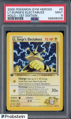 2000 Pokemon Gym Heroes 1st Edition #6 Lt. Surge's Electabuzz Holo PSA 9 MINT - Image 1