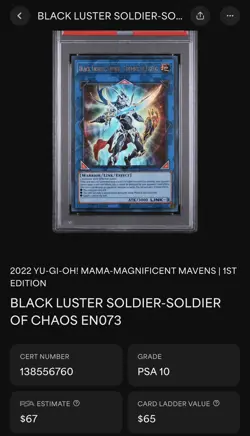 BLACK LUSTER SOLDIER - SOLDIER OF CHAOS * 1ST ULTRA MAMA-EN073 YUGIOH PSA 10 - Image 3