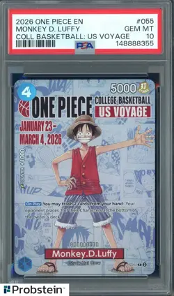 #5 2026 One Piece En College Basketball US Voyage #055 Monkey D. Luffy PSA 10 - Image 1