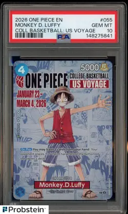 2026 One Piece EN College Basketball US Voyage #055 Monkey D Luffy PSA 10 - Image 1