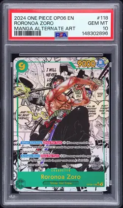 2024 ONE PIECE OP06-WINGS OF THE CAPTAIN MANGA ALTERNATE ART RORONOA ZORO PSA 10 - Image 1