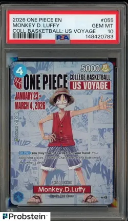 2026 One Piece EN College Basketball US Voyage #055 Monkey D Luffy PSA 10 - Image 1