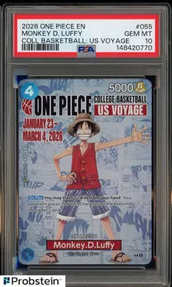 2026 One Piece EN College Basketball US Voyage #055 Monkey D Luffy PSA 10 - Image 1