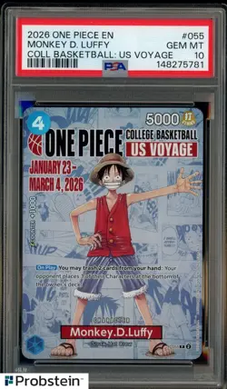 2026 One Piece EN College Basketball US Voyage #055 Monkey D Luffy PSA 10 - Image 1