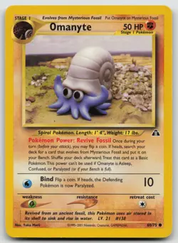 Pokemon Card Omanyte Common Neo Discovery 60/75 Yuka Morii Vintage - Image 1