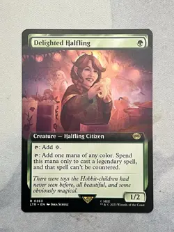 Magic: The Gathering Delighted Halfling Extended Art Rare Green Creature 363 NM - Image 1