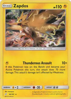 Pokemon - Zapdos #40/181 - SM - Team Up Holo Heavily Played - Image 1