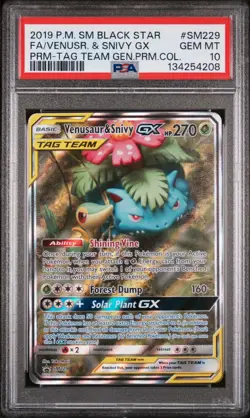2019 POKEMON SM BLACK STAR PROMO SM229 VENUSAUR & SNIVY GX TAG TEAM PSA 10 - Image 1