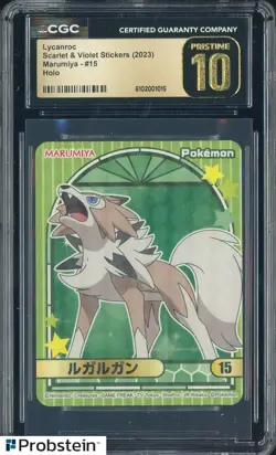 2023 Pokemon Scarlet & Violet Stickers Marumiya #15 Lycanroc CGC 10 - Image 1
