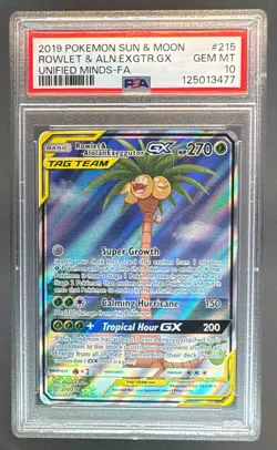 3477 Rowlet & Alolan Exeggutor 2019 Pokemon Sun Moon Unified Minds #215 PSA 10 - Image 1
