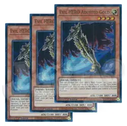 Yugioh Evil HERO Adusted Gold x 3 - 1st Edition Ultra Rare NM - Free Holo Card - Image 1