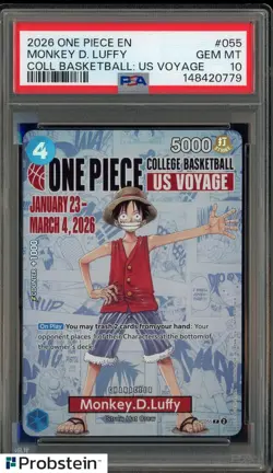 2026 One Piece EN College Basketball US Voyage #055 Monkey D Luffy PSA 10 - Image 1