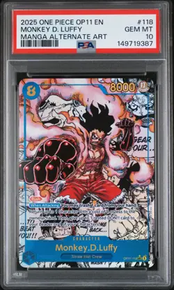 2025 One Piece OP11 EN Monkey D Luffy Manga Alternate Art #118 PSA 10 GEM MINT - Image 1