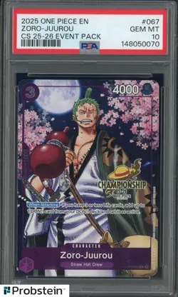 2025 One Piece EN Championship 25-26 Event Pack #067 Zoro-Juurou PSA 10 - Image 1